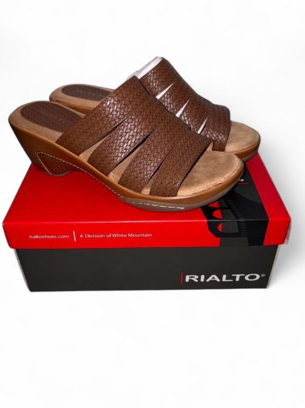 Rialto Brown Woven Slip-On Wedge Mules